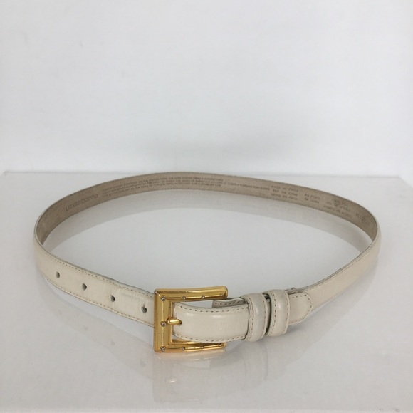 Vintage Liz Claiborne Ivory Colored Leather Belt Gold Tone Buckle Women’s Sz M - Picture 9 of 10